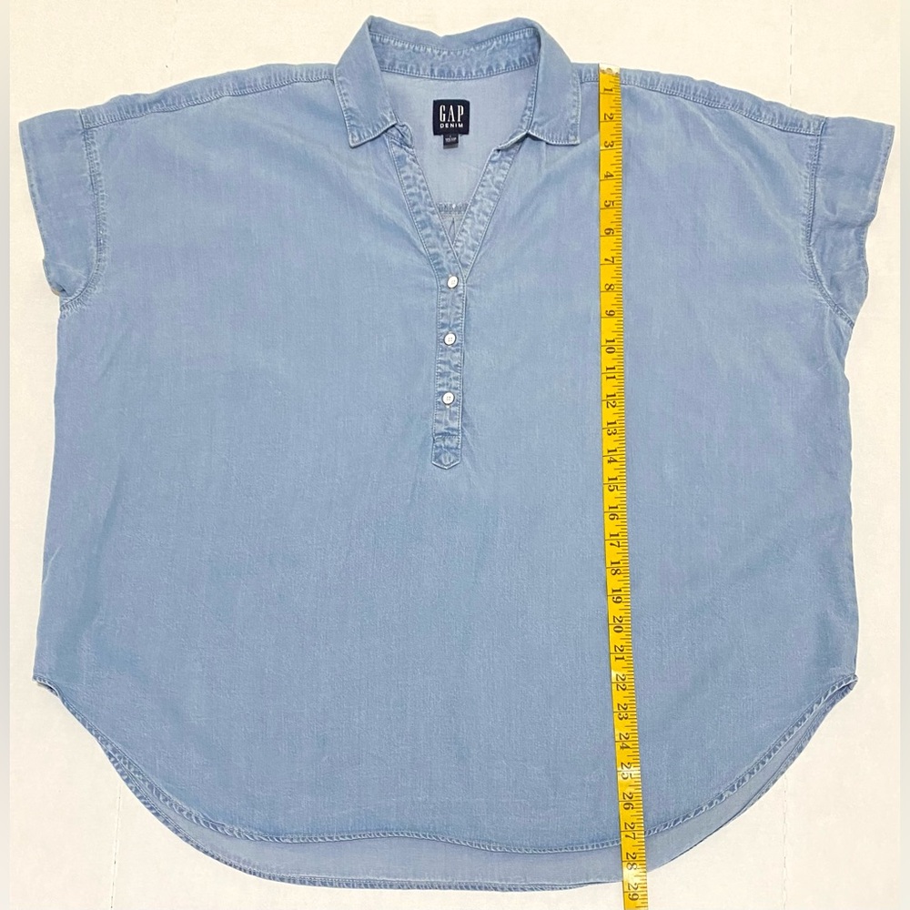 GAP Womens L Solid Blue Oversized Denim Top Boho 90s Minimalism Cottagecore - Picture 9 of 13
